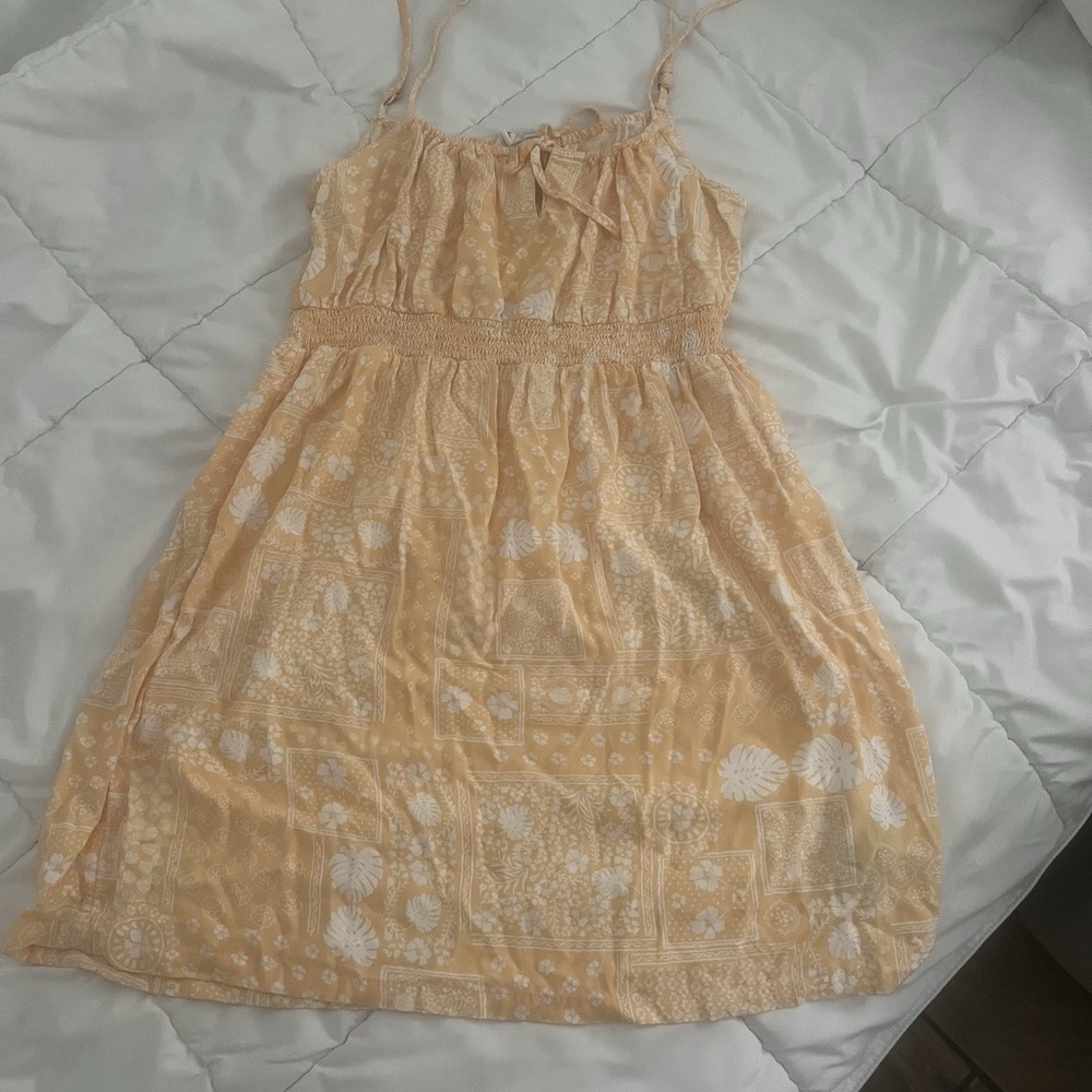 ROXY Mini Yellow Beach Dress Bandana Floral Skater Girl Vacay Size L